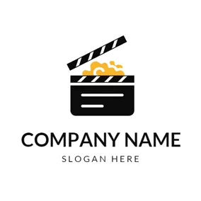 电影院 Logo Yellow Popcorn and Black Clapperboard logo design