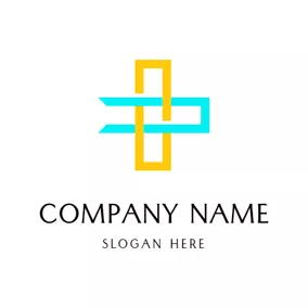 Crossed Logo Yellow Rectangle and Cross logo design