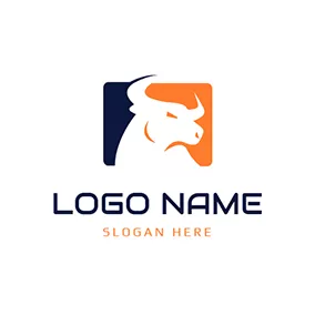 Horn Logo Yellow Rectangle and White Bull logo design