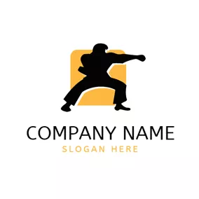 武术馆 Logo Yellow Square and Black Karate logo design