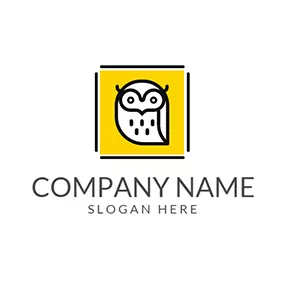 Logotipo De Búho Yellow Square and Cartoon Owl logo design