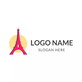 French Logo Yellow Sun and Red Eiffel Tower logo design