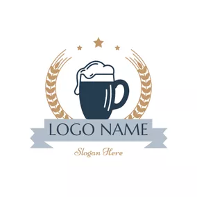 Cafe Logo Yellow Wheat and Blue Beer Glass logo design