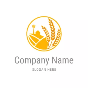 草坪护理 Logo Yellow Wheat and Farm logo design