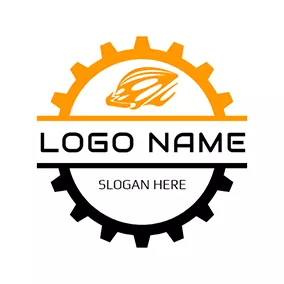 Manufacturing Logo Yellow Wheel Gear and Helmet logo design