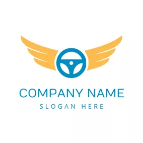 Driver Logo Yellow Wing and Blue Steering Wheel logo design