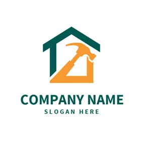Industrial Logo Abstract House and Yellow Hammer logo design
