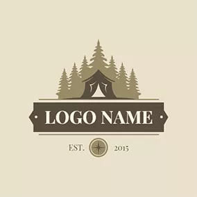 远足 Logo Banner Forest Tent Camping logo design
