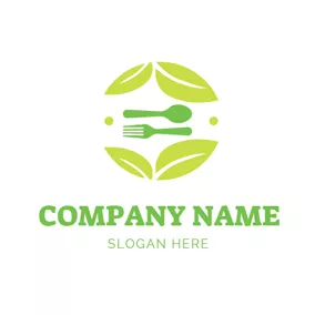 素食主义者Logo Beige Leaf and Green Tableware logo design