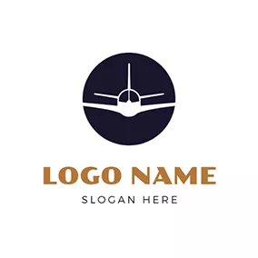 圆形Logo Black Round and White Airplane logo design