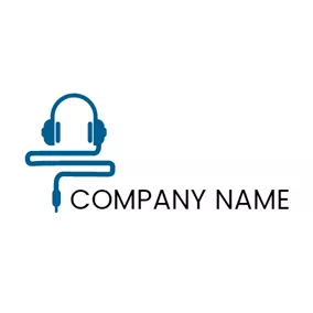 Cable Logo Blue Earphone and Plug logo design