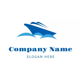 游艇 Logo Blue Sea Wave and Steamship logo design