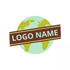 陆地 Logo Brown Banner and Green Globe logo design