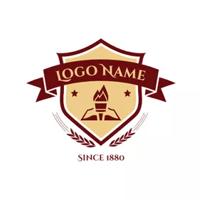 学院 Logo Brown Banner and Wheat Emblem logo design
