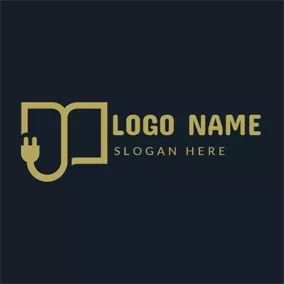 插头logo Brown Plug and Outlined Book logo design