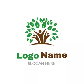 学生logo Cute Green Leaves and Children logo design