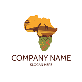 地理 Logo Drawing Tree River Giraffe African logo design