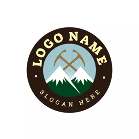 Mining Logo Encircled Mountain and Camping Tool logo design