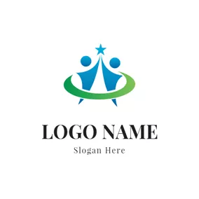 社区 Logo Flat Circle and Abstract Person logo design