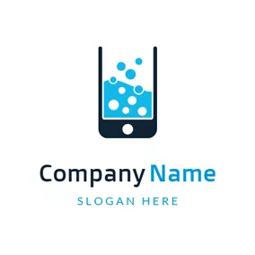 移动网络 Logo Flow Bubble and Cell Phone logo design