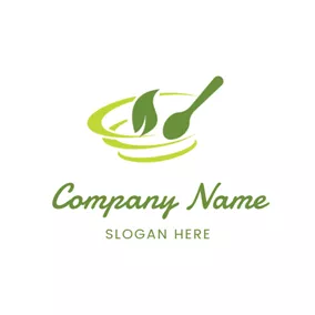 厨房 Logo Green Spoon and Leaf logo design
