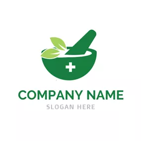 诊所 Logo Medicine Bowl and Leaf logo design