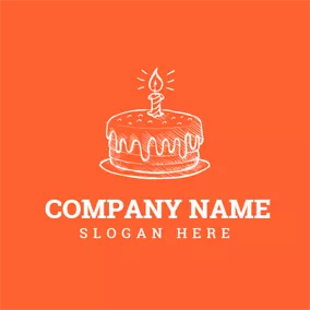 Birthday Logo Orange Candle and Birthday Cake logo design