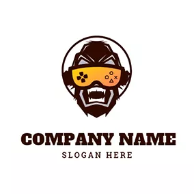 Logotipo De Animales Y Mascotas Orangutan Face and Yellow Vr Glasses logo design