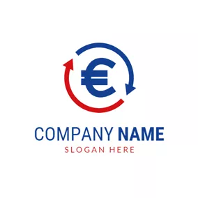 欧元 Logo Recycle Arrow and Blue Euro logo design