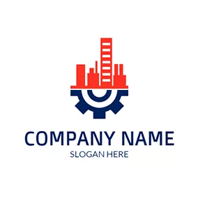 Logotipo Industrial Red Buliding and Blue Gear logo design