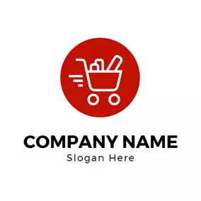 电子商务Logo Red Circle and White Shopping Cart logo design