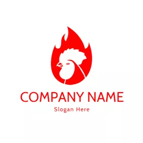 公鸡 Logo Red Flame and White Rooster logo design