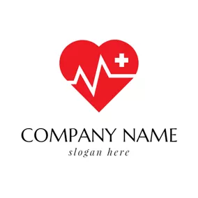诊所 Logo Red Heart and Electrocardiogram logo design