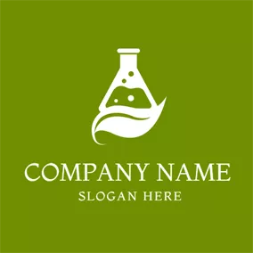 医学 Logo White Leaf and Conical Flask logo design