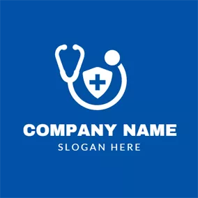监控 Logo White Stethoscope and Blue Cross logo design