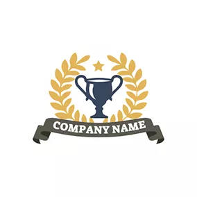 冠军 Logo Yellow Branch and Blue Trophy logo design