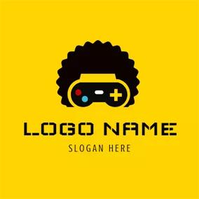 爆炸头logo Yellow Gamepad and Black Hair logo design