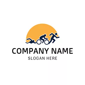 田径运动logo Yellow Sun and Black Triathlete logo design
