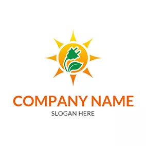 插头logo Yellow Sun Leaf Plug Solar logo design