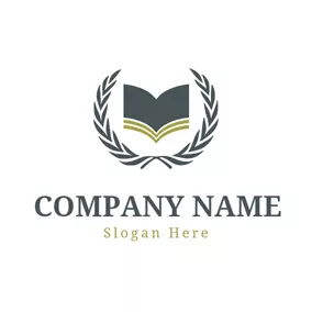 Library Logo Green Leaf and Opened Book logo design