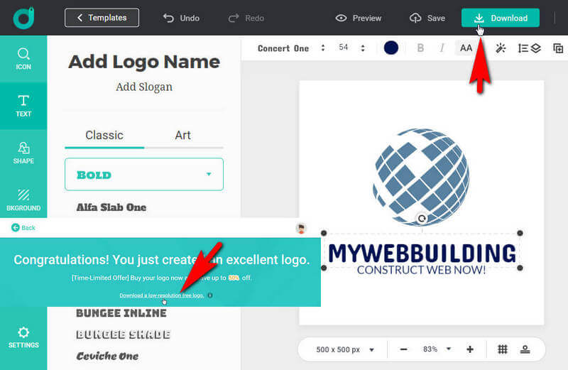 Use DesignEvo to create web logo.