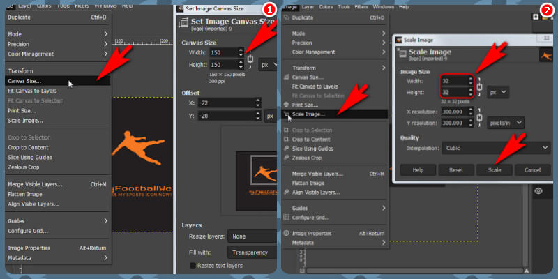 Resize logomark image in GIMP