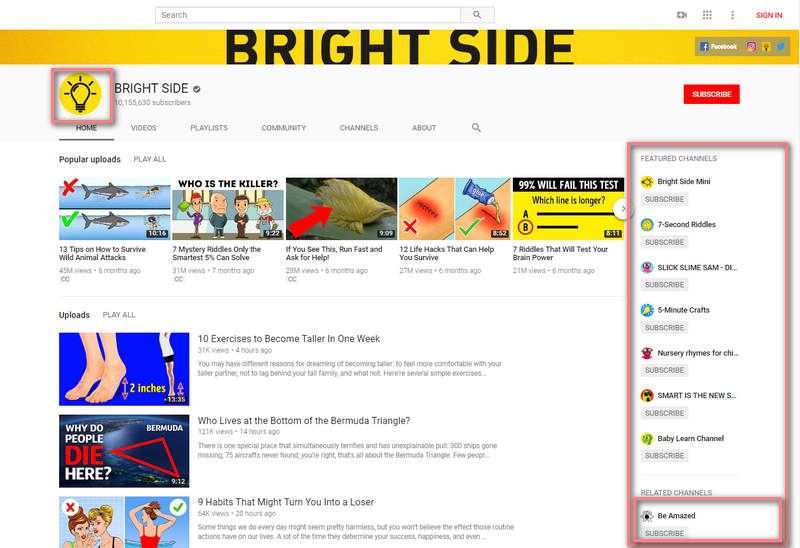 Related YouTube channel logos get featured on other channels.