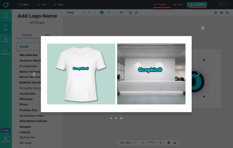 Preview your logotype design.