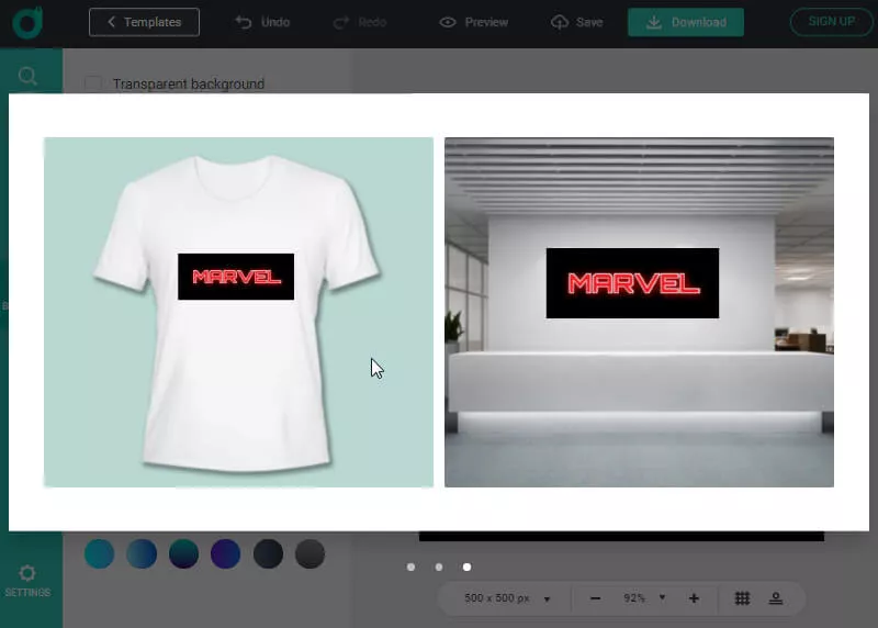 Preview how will your Marvel logo be printed on T-Shirt.