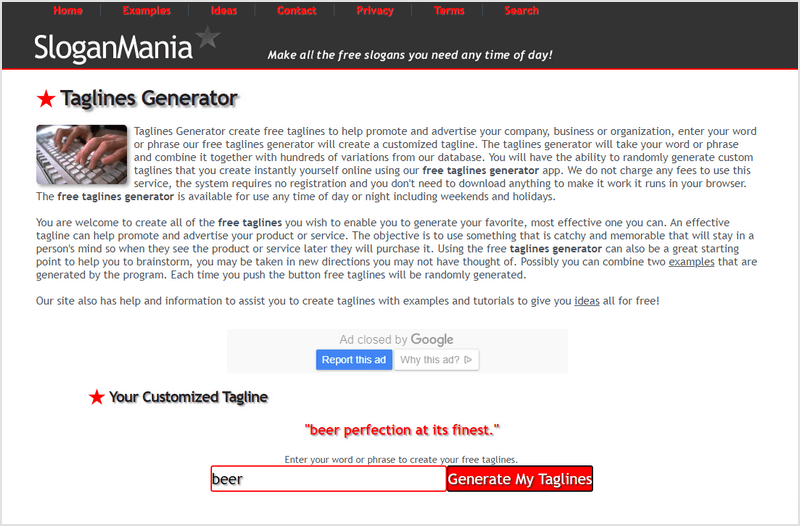 SloganMania Taglines Generator