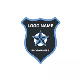 警察Logo 3D Blue Star and Police Shield logo design