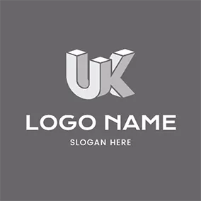 Gray Logo 3D Simplify Letter U K logo design