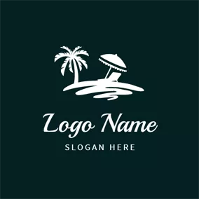 雨傘Logo Abstract Beach and Coconut Tree logo design