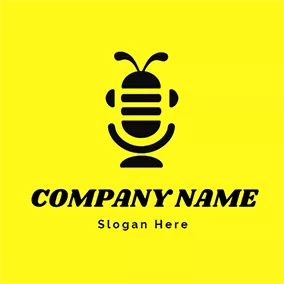 Logotipo De Abeja Abstract Bee and Microphone logo design